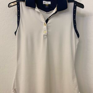 Greg Norman Collection Women's Sleeveless Golf Polo Top - Navy and White